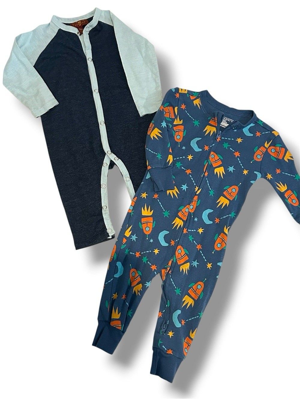 Baby Boy Pajama Lot Space Rocket Footless Sleepers One Piece PJs 2 Pack